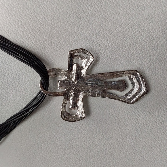 Colorful Cross Pendant Necklace on Multi-Strand Black Cord - Picture 6 of 10